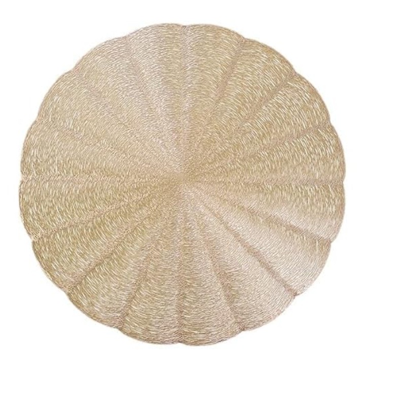 Table Mat Round Shape| Table Mat Round | Cutwork Design Mat | Dining Table Mats | Dressing Table Mats | Bed Side Table Mats (Chakra Gold, ) - Polyvinyl Chloride